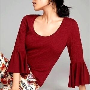 Anthropologie smocked bell sleeve top medium Cottagecore fairy festival concert